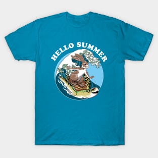 Rabbit And Turtle Surfing friends | Hello Summer T-Shirt